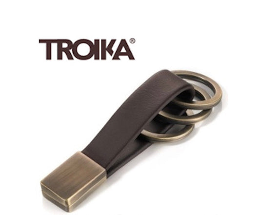 TROIKA Schlüsselanhänger Twister KRG649/BR, Drehverschluss, Echt Leder / Metall, braun