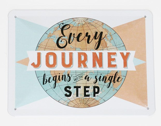 Every Journey Starts, Blechschild mit 3D Prägung, 20x15cm