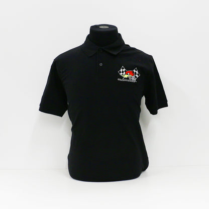 Premium Polo Shirt schwarz mit Stickerei Mr. Horsepower auf Brust und Rücken