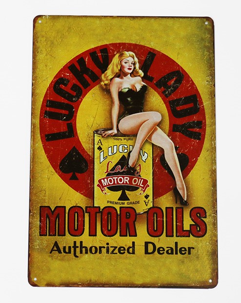 Lucky Ladys Motor Oil, Blechschild, 20x30cm